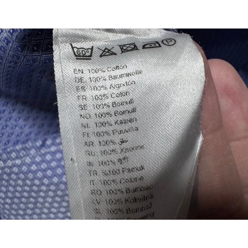 Eton Custom Made Mens Blue Geometric Diamond French Cuff Dress Shirt 16 22.5x30